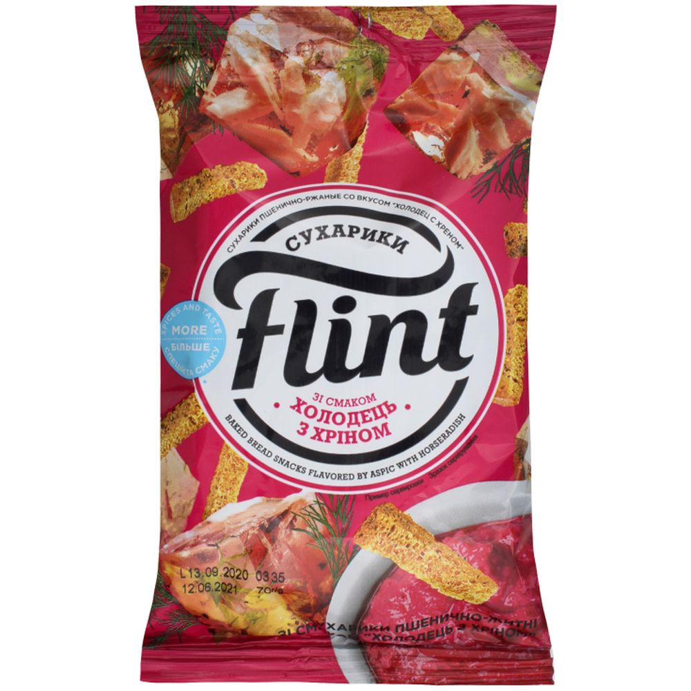 Сухарики Flint Пшенично-ржаные со вкусом холодца и хрена 70 г (705238) - фото 1