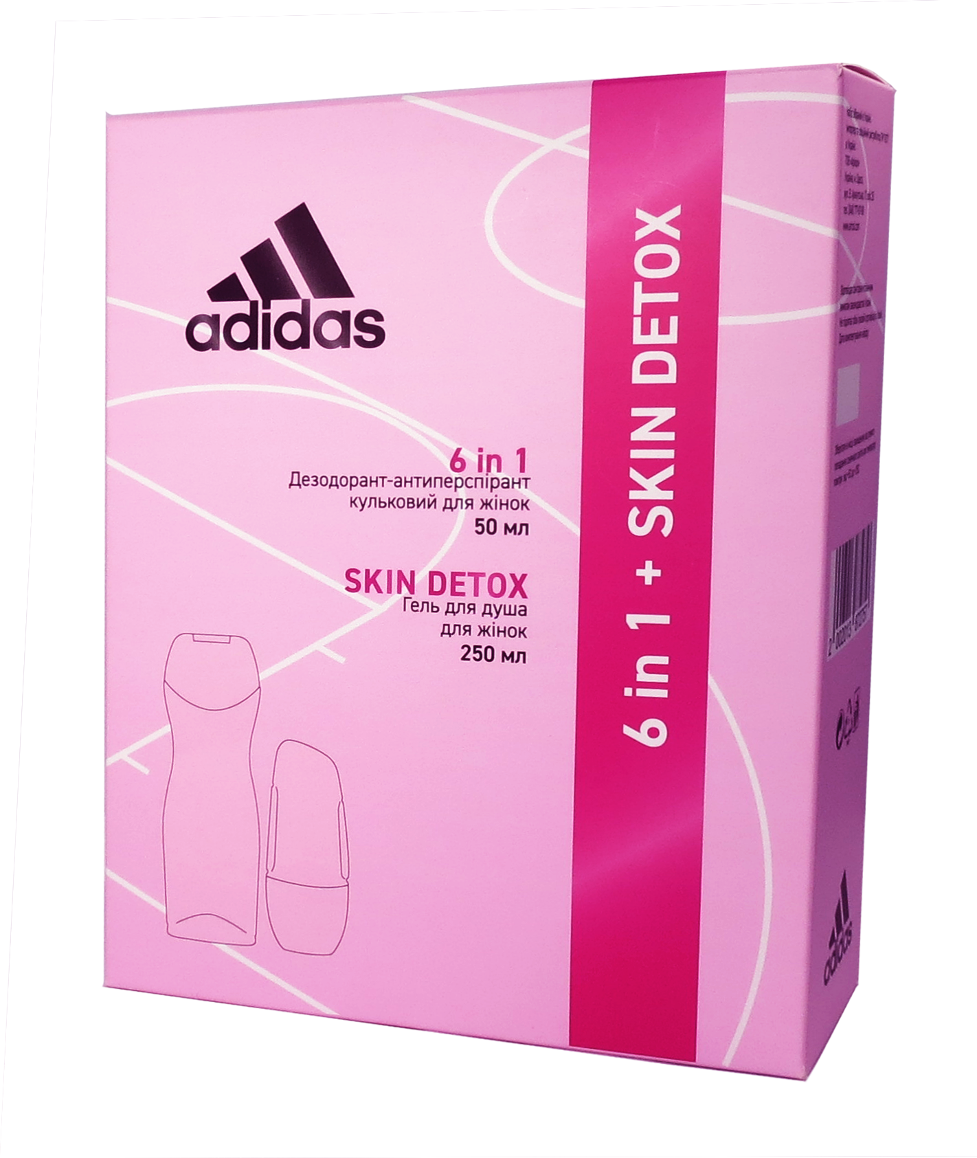 Набор для женщин Adidas 2020 Дезодорант-антиперспирант 6 в 1, 50 мл + Гель для душа Skin Detox, 250 мл - фото 2