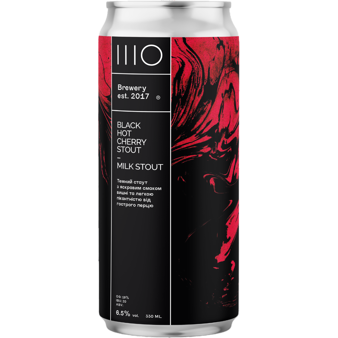 Пиво Sho Brewery Black Hot Cherry Stout темное нефильтрованное 6.5% 0.33 ж/б - фото 1