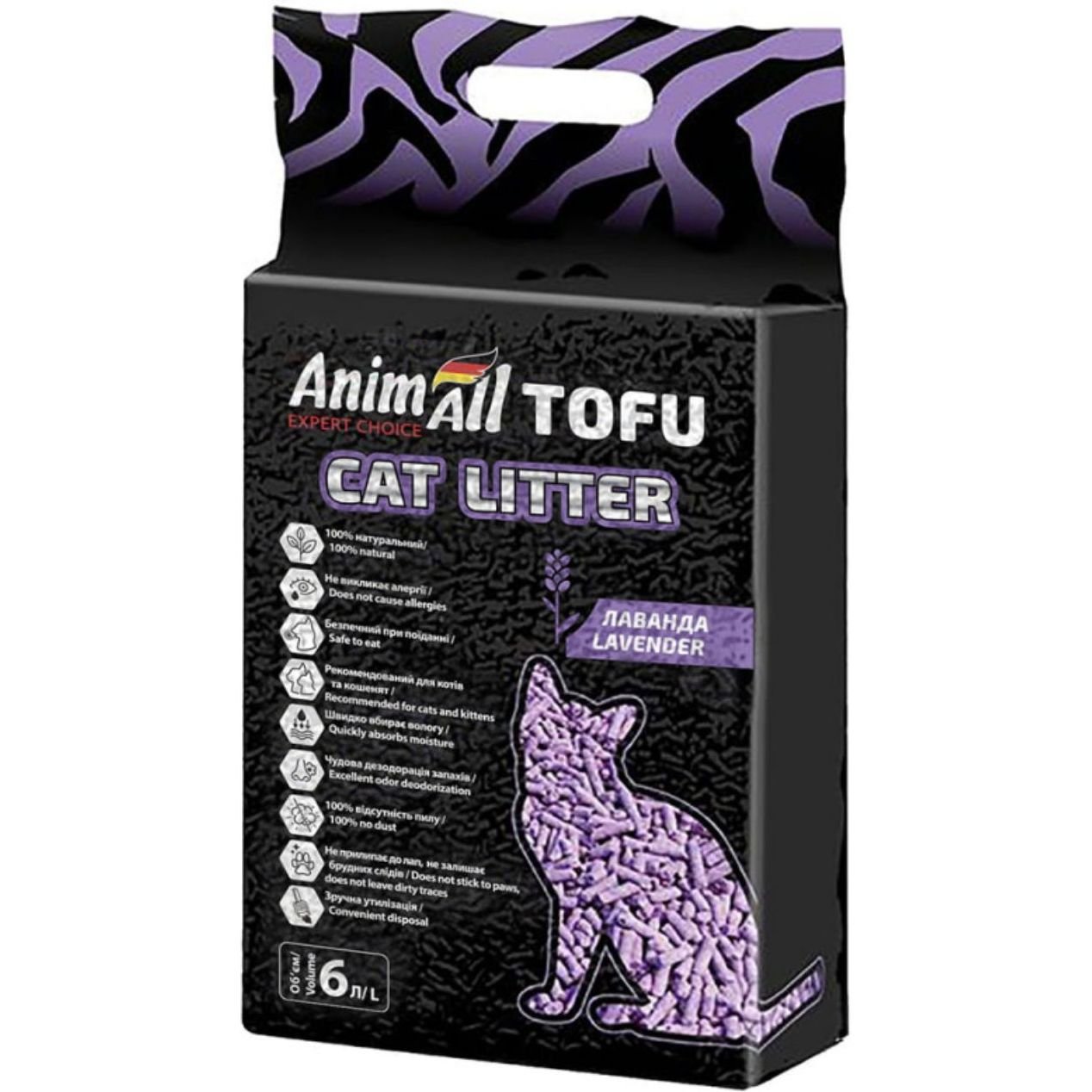 Соєвий наповнювач для котячого туалету AnimAll Тофу, з ароматом лаванди, 6 л - фото 1