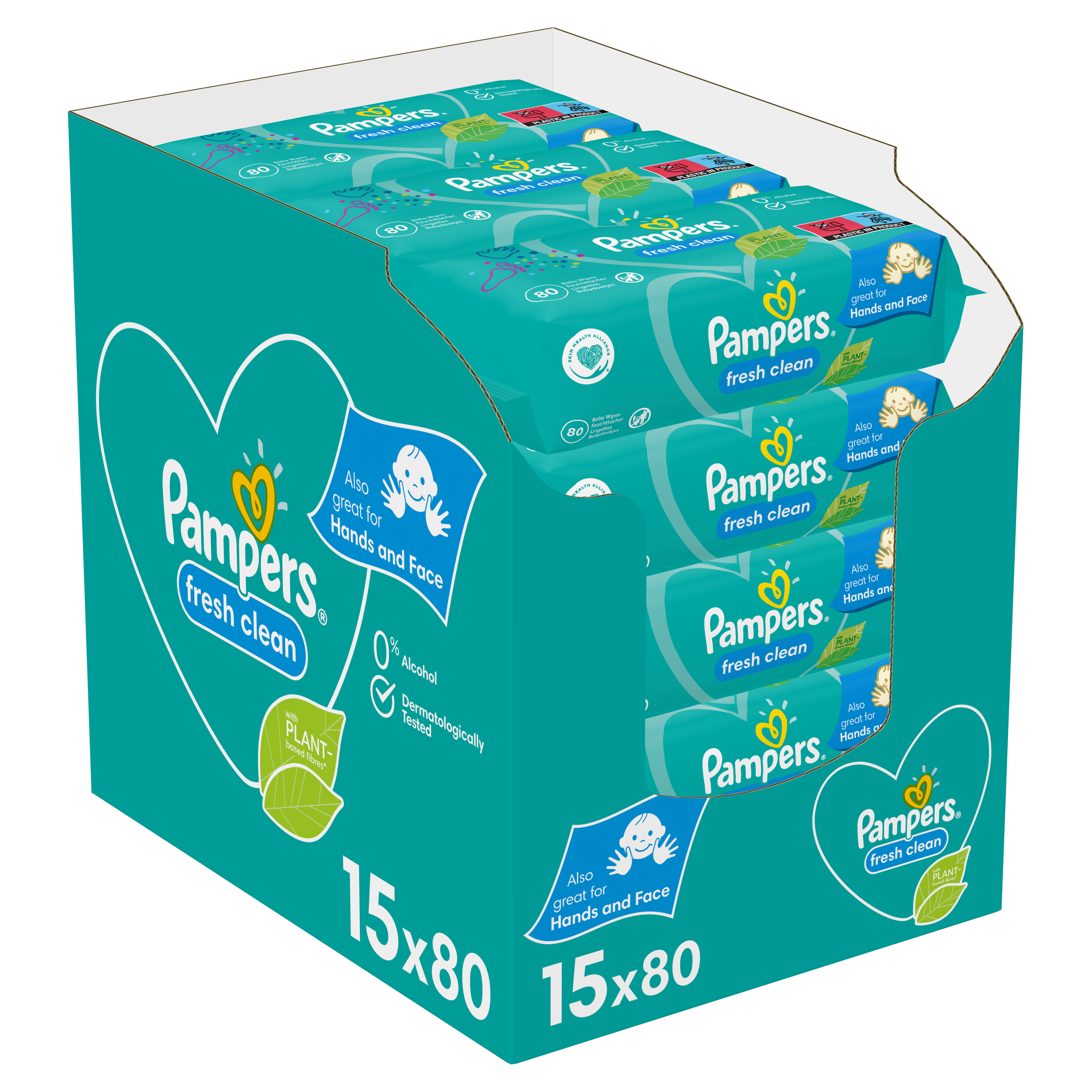 Набор детских влажных салфеток Pampers Baby Fresh Clean, 1200 шт. (15 упаковок по 80 шт.) - фото 1