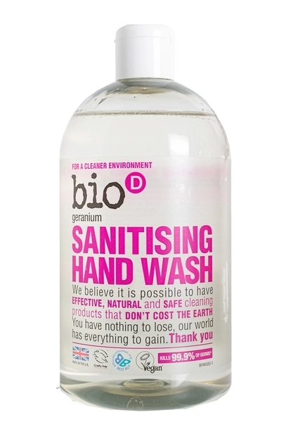 Органічне дезінфікуюче рідке мило Bio-D Sanitising Hand Wash Geranium, з натуральним ефірним маслом герані, 500 мл - фото 1