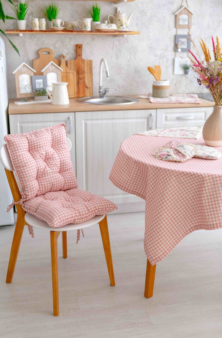 Круглая подушка для стула Прованс Bella d-40, клетка, розовый (13568) - фото 2