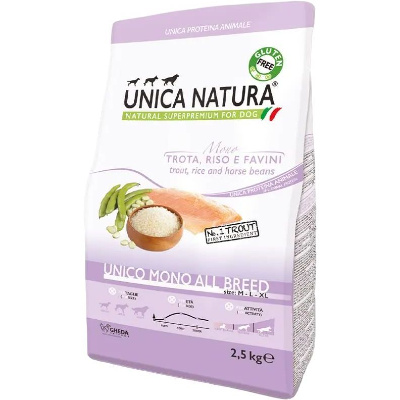 Сухой корм для собак Unica Natura Unico All breed Mono с форелью 2.5 кг - фото 1