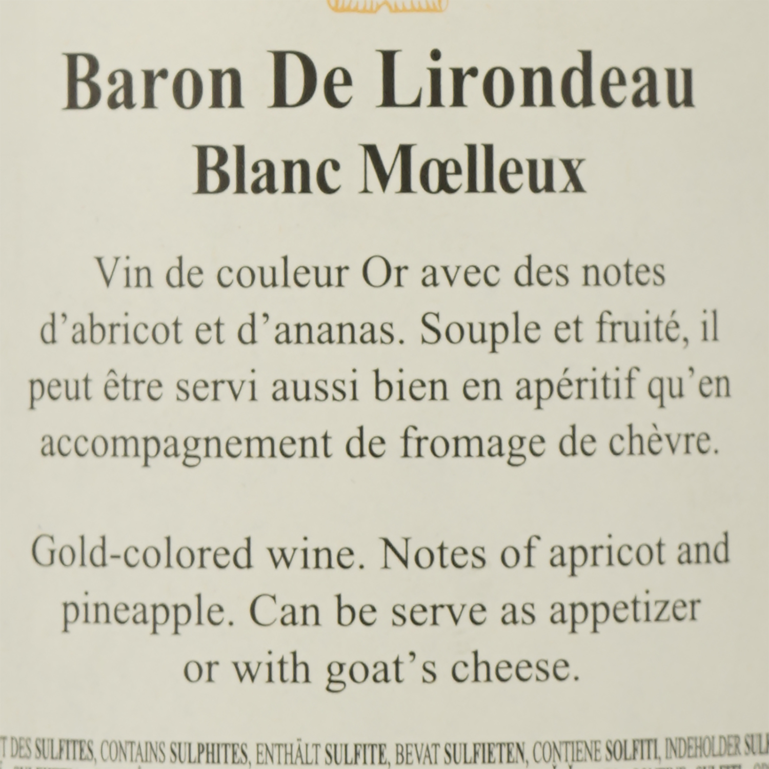 Вино Baron de Lirondeau, біле, напівсолодке, 10,5%, 0,75 л - фото 3