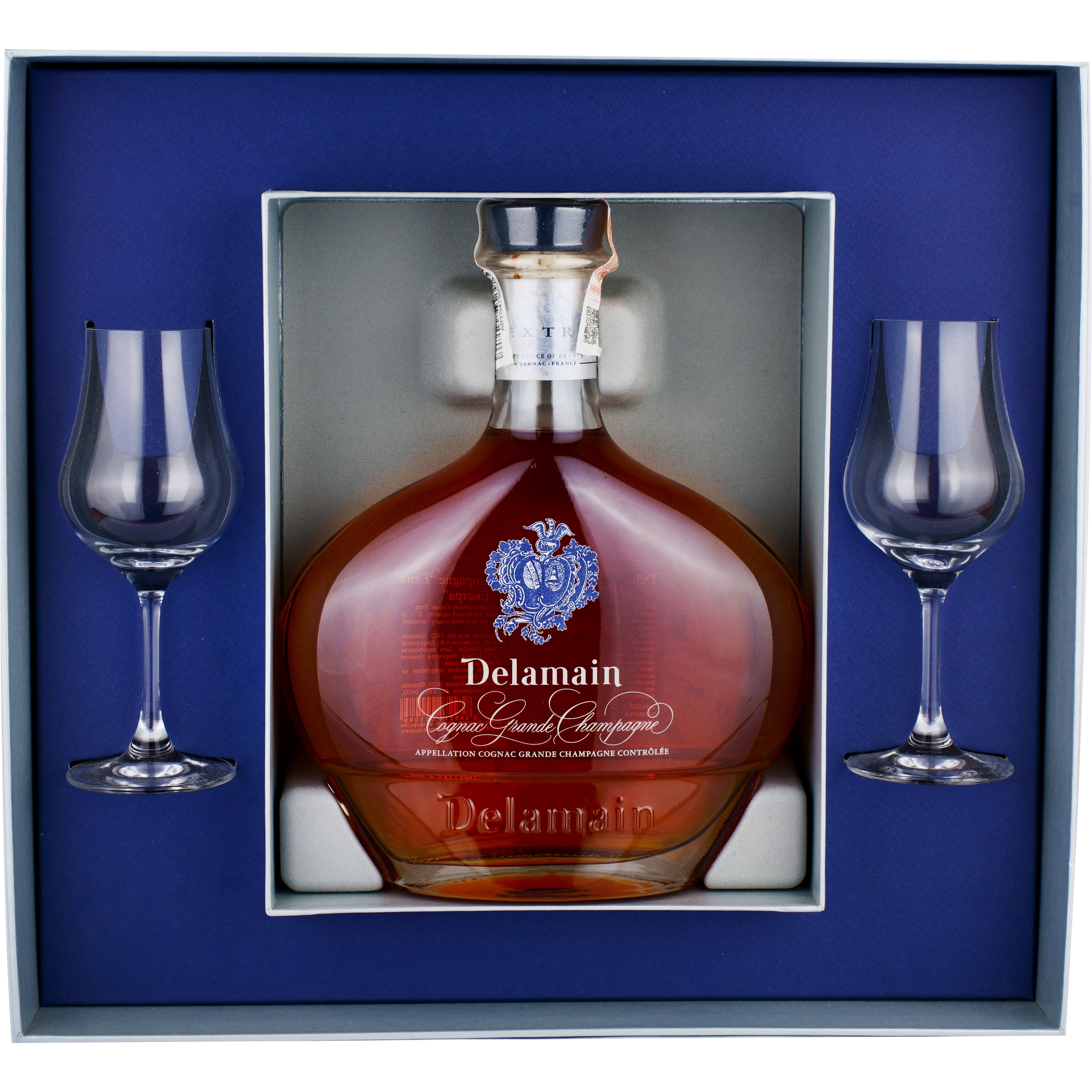 Коньяк Delamain Cognac Grande Champagne AOC Extra Gift Box + 2 glasses в п/у, 40%, 0,7 л - фото 1