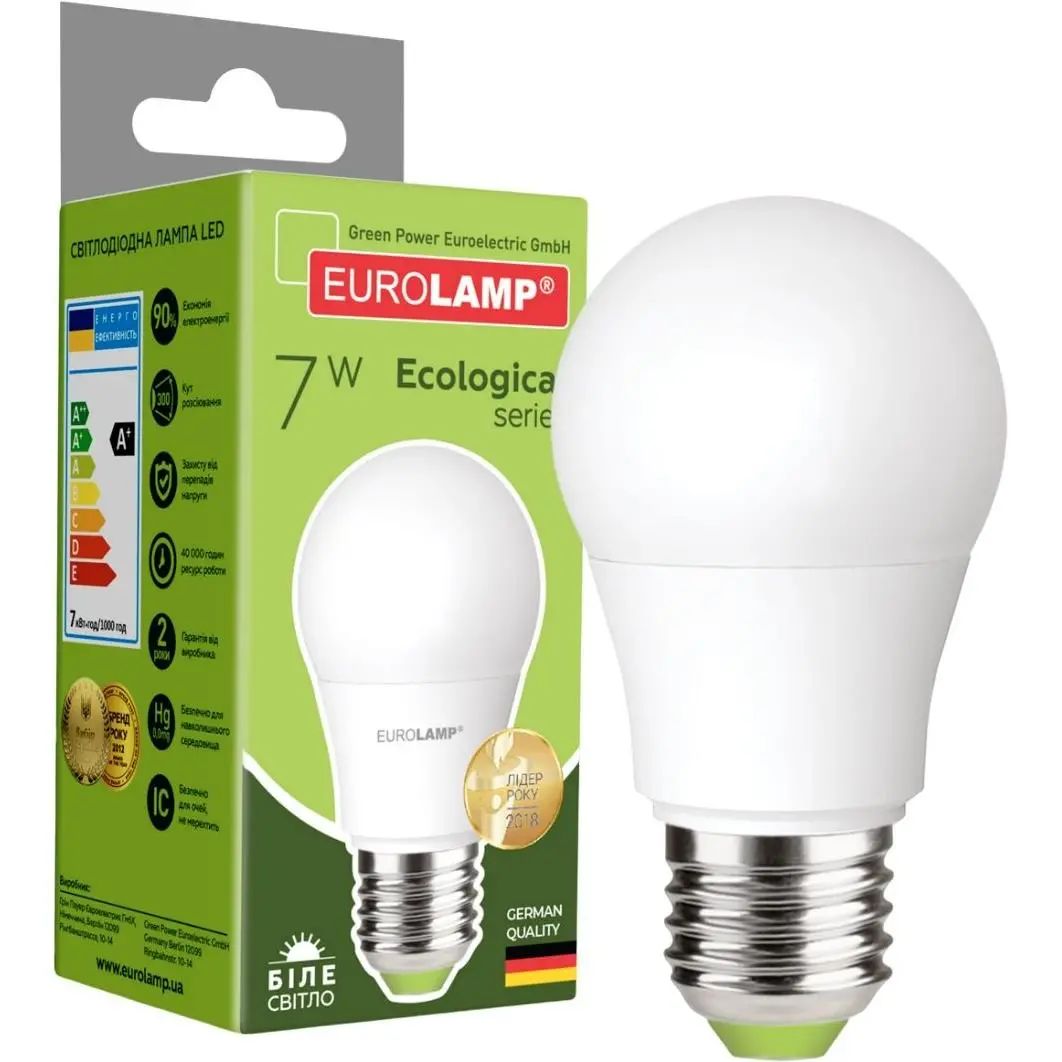 Світлодіодна лампа Eurolamp LED Ecological Series, А50, 7W, E27, 4000K (LED-A50-07274(P)) - фото 1