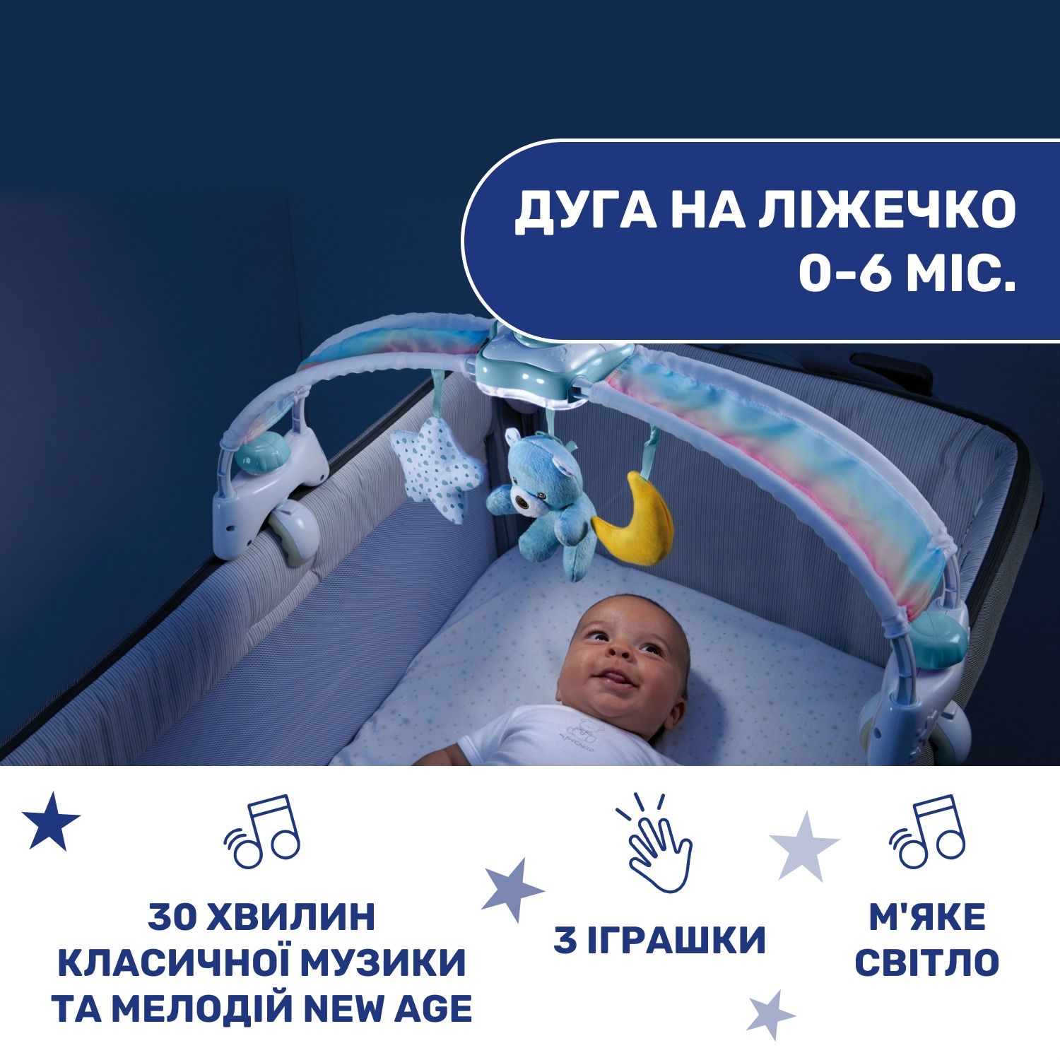 Игрушка-ночник на кроватку Chicco Радужное сияние, голубая (10473.20) - фото 4