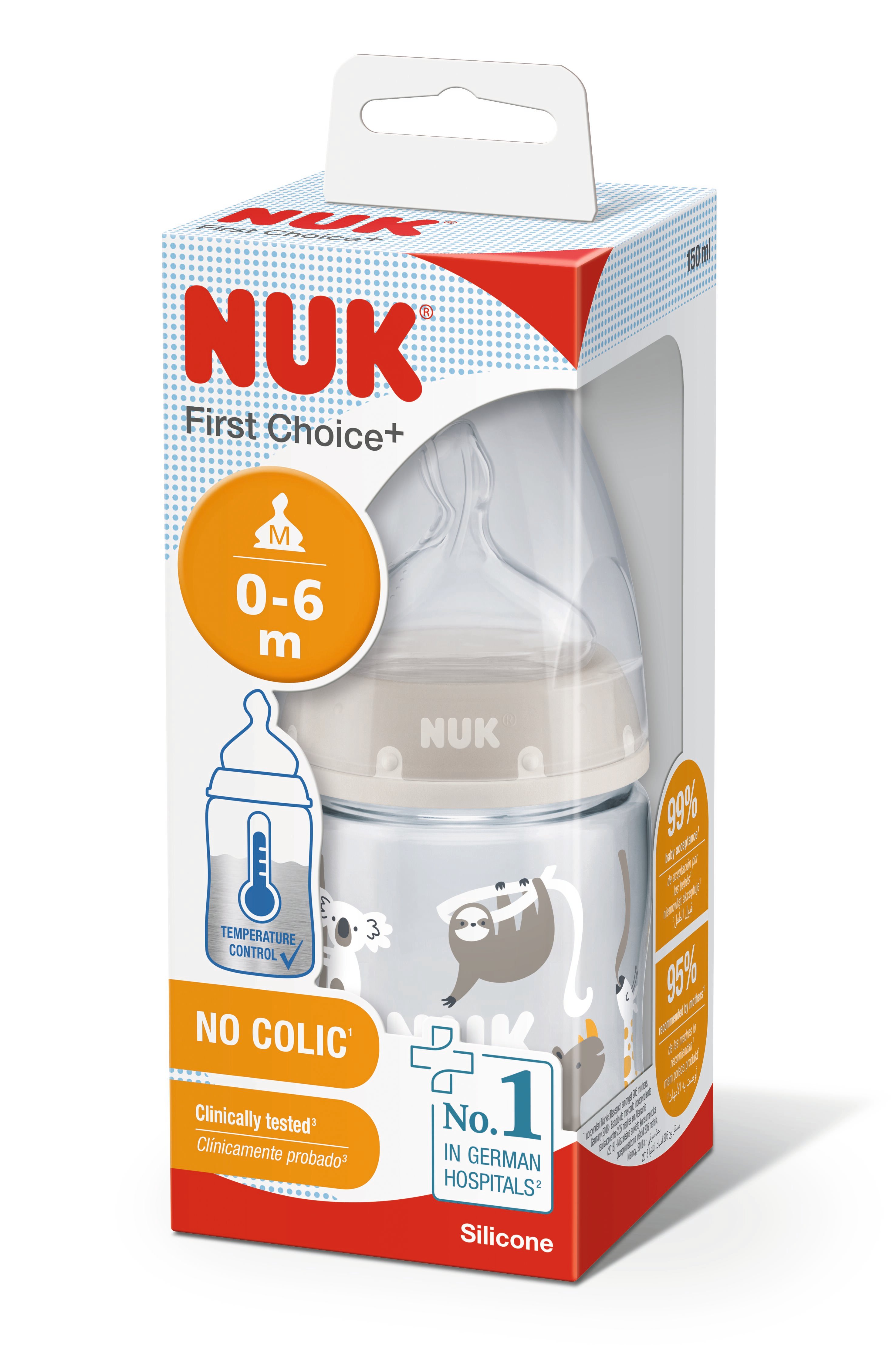Бутылочка для кормления NUK First Choice Plus Сафари, c силиконовой соской, 150 мл, бежевый (3952400) - фото 2