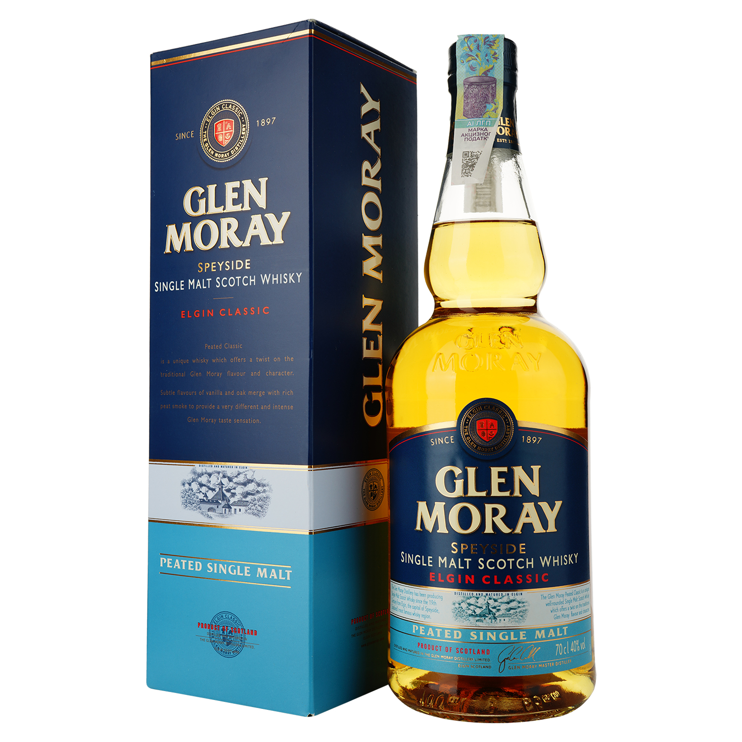 Віскі Glen Moray Peated Single Malt Scotch Whisky, 40%, 0,7 л (739151) - фото 1