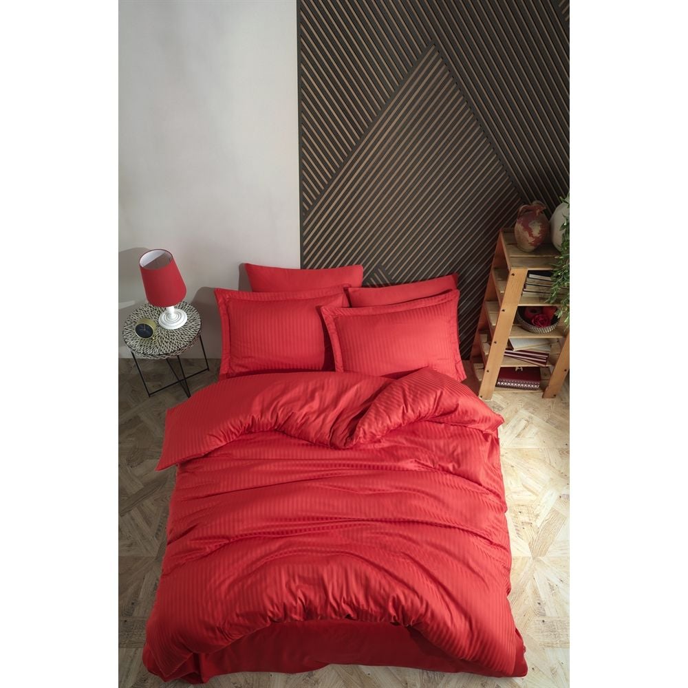 Комплект постельного белья Hobby Exclusive Sateen Diamond Cizgili, сатин, 220х200 см, красный (55434_2,0) - фото 3