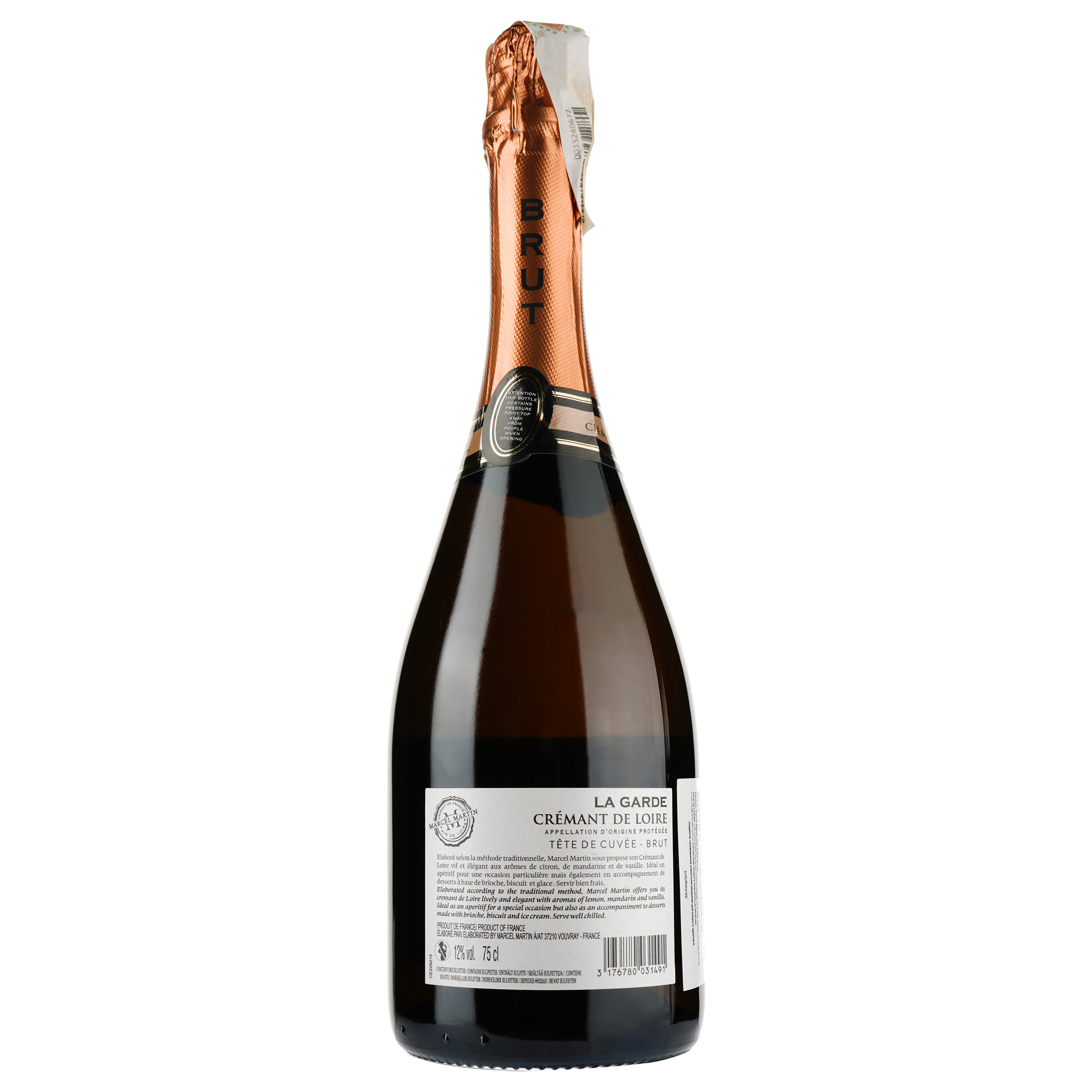 Вино игристое Marcel Martin La Garde Cremant De Loire Tete De Cuvеe Brut, белое, брют, 12%, 0,75 л - фото 2