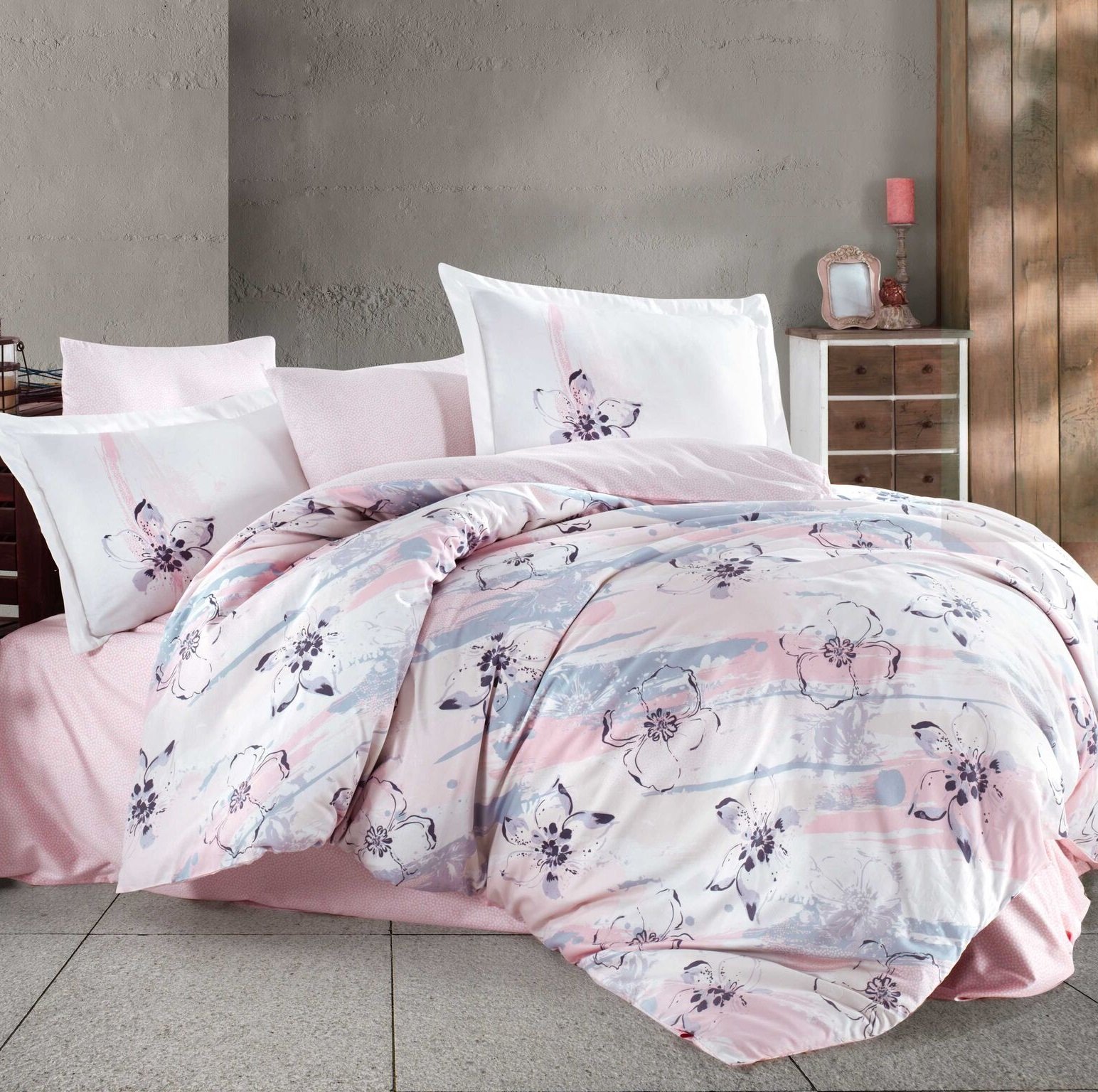 Комплект постільної білизни Hobby Exclusive Sateen Brisha, сатин, євростандарт, 220х200 см, рожевий (8698499144910) - фото 1