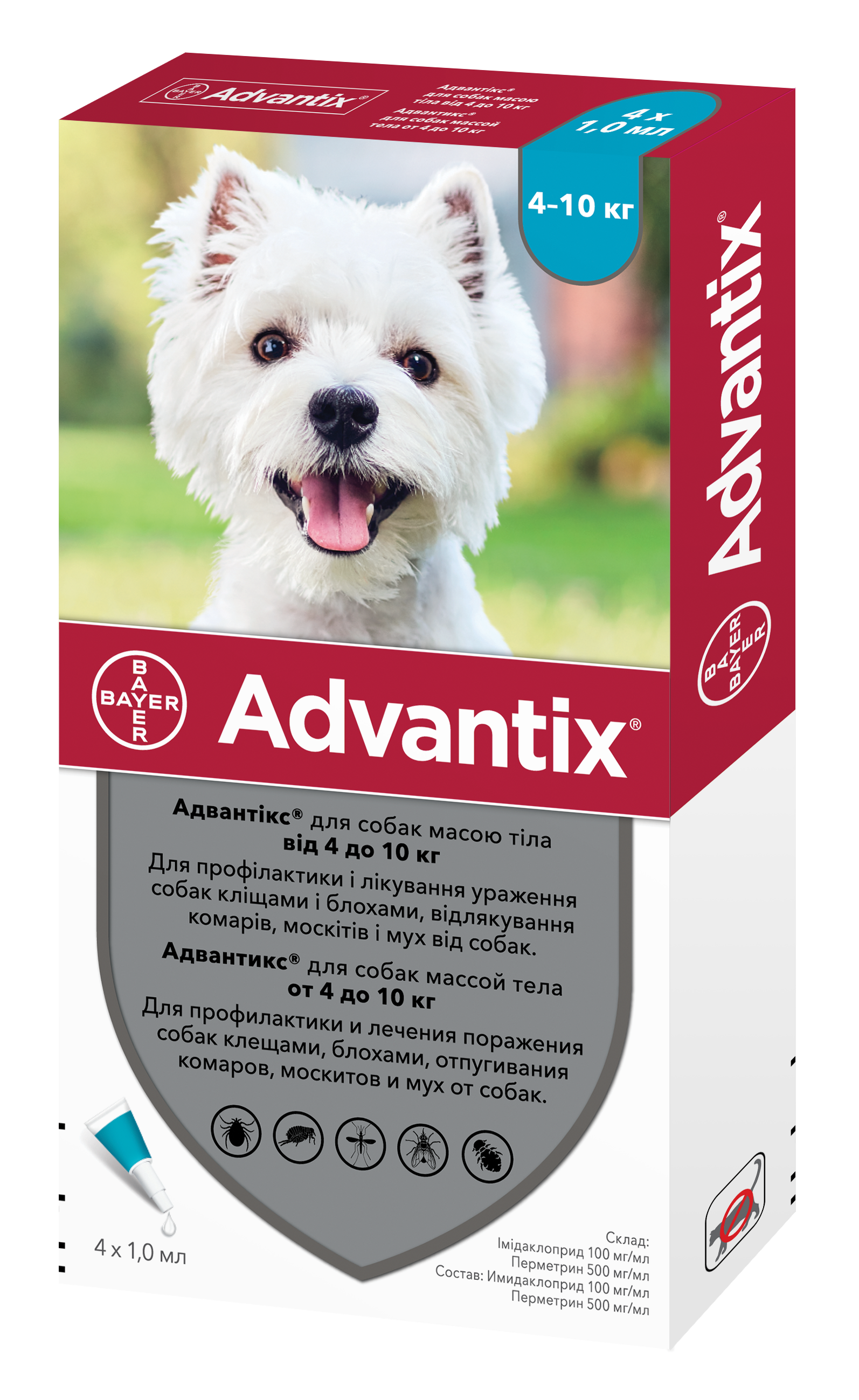 Капли Bayer Адвантикс от блох и клещей, для собак от 4 до 10 кг, 4 пипетки - фото 2