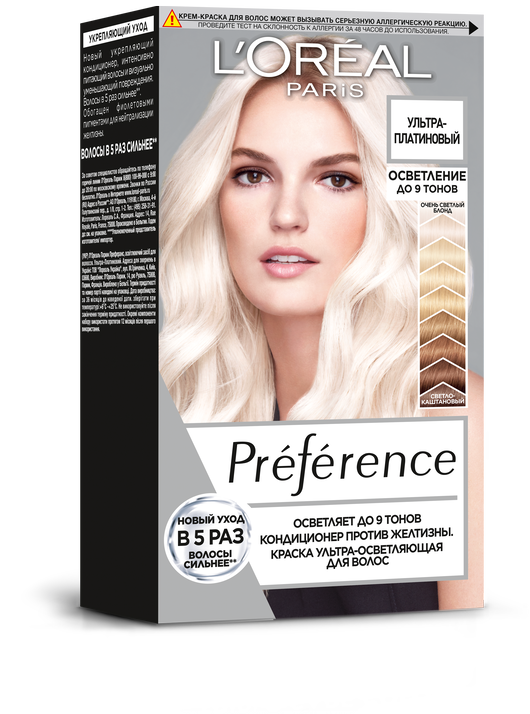 Краска для осветления волос L’Oréal Paris Preference, тон Ультра-платиновый, 154 мл (AA260900) - фото 1