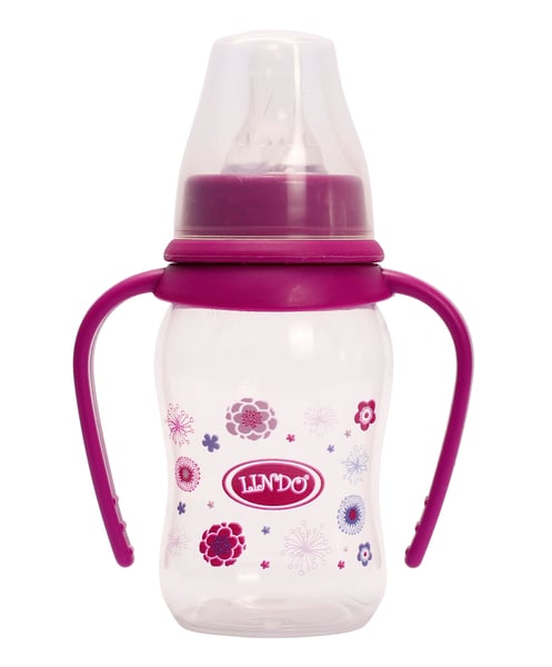 Пляшечка для годування Lindo, вигнута з ручками, 125 мл, фіолетовий (Li 146 фиол) - фото 1