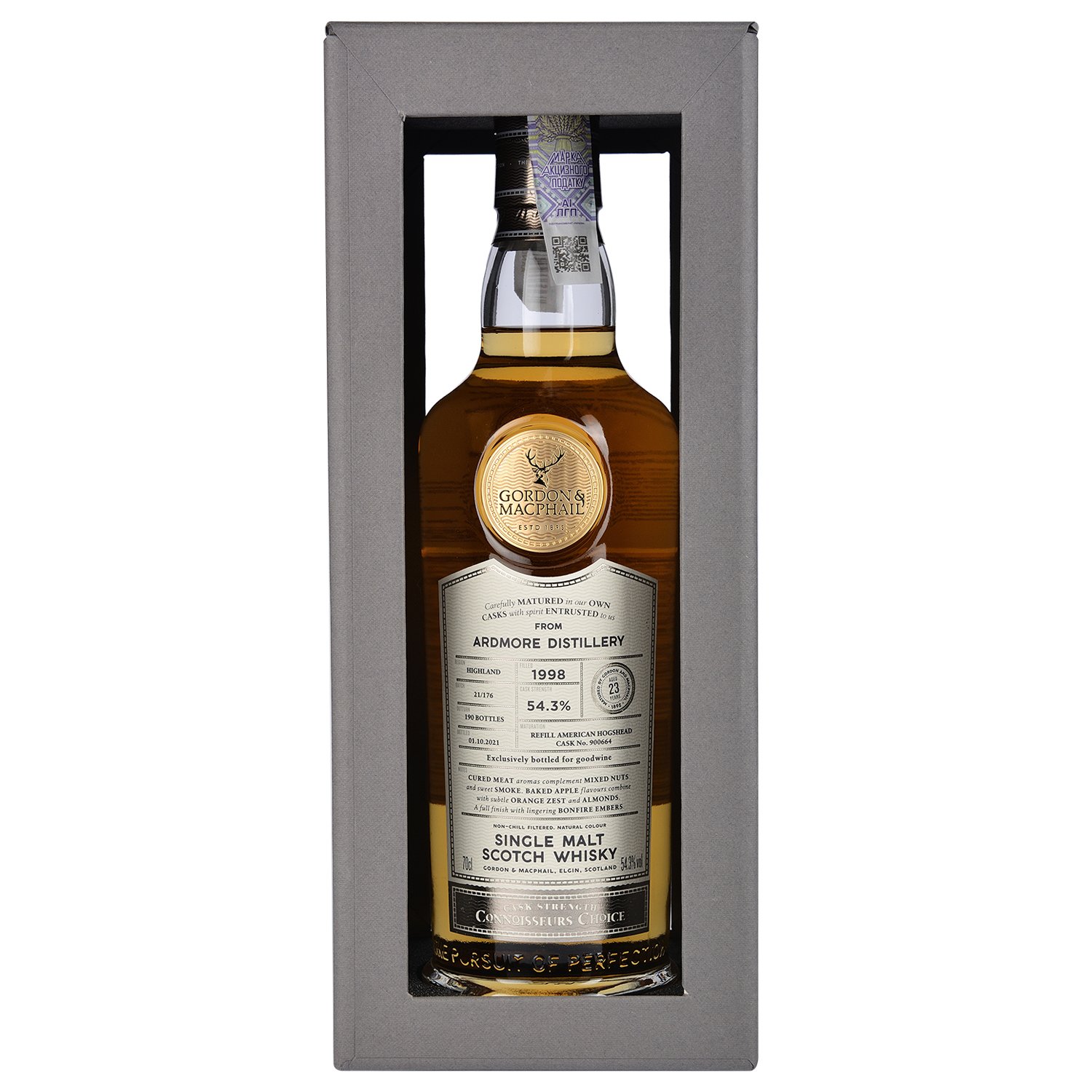 Виски Gordon&MacPhail Ardmore Connoisseurs Choice 1998 Batch 21/176 Single Malt Scotch Whisky, в подарочной упаковке, 54,3%, 0,7 л - фото 1