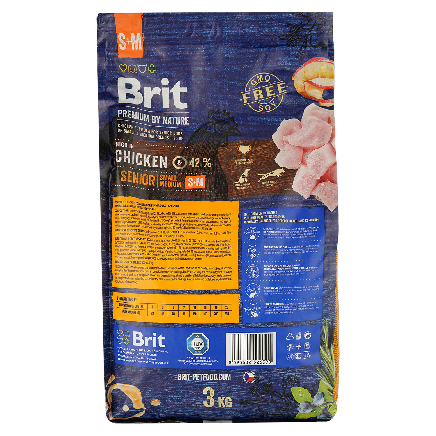 Сухий корм для літніх собак дрібних і середніх порід Brit Premium Senior S+M, з куркою, 3 кг - фото 2
