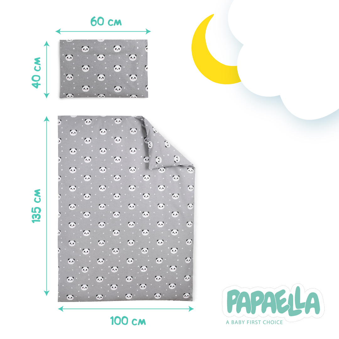 Комплект постельного белья для младенцев в кроватку Papaella Панда, серый, 135х100 см (8-33346) - фото 5