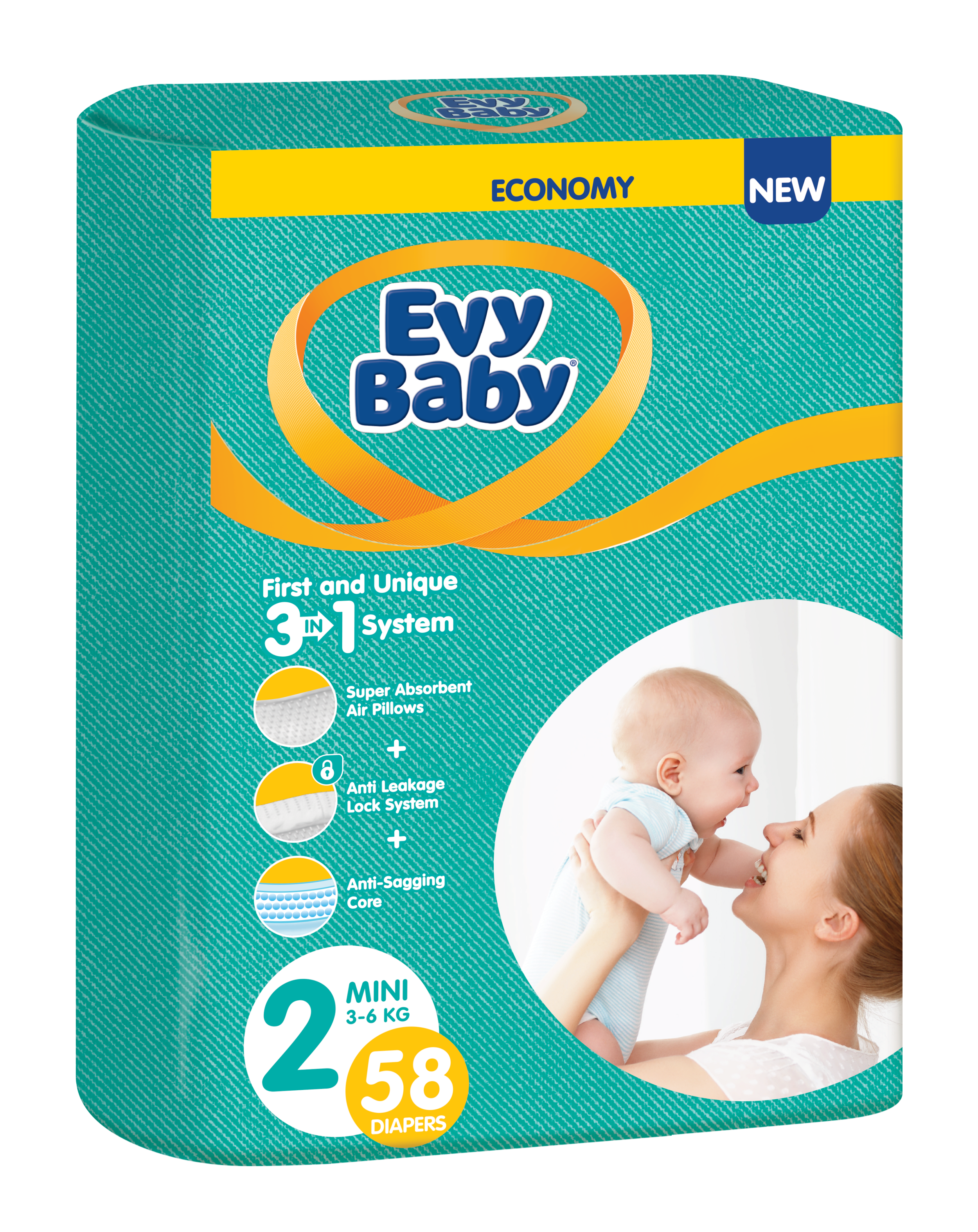 Подгузники Evy Baby 2 (3-6 кг), 58 шт. - фото 1