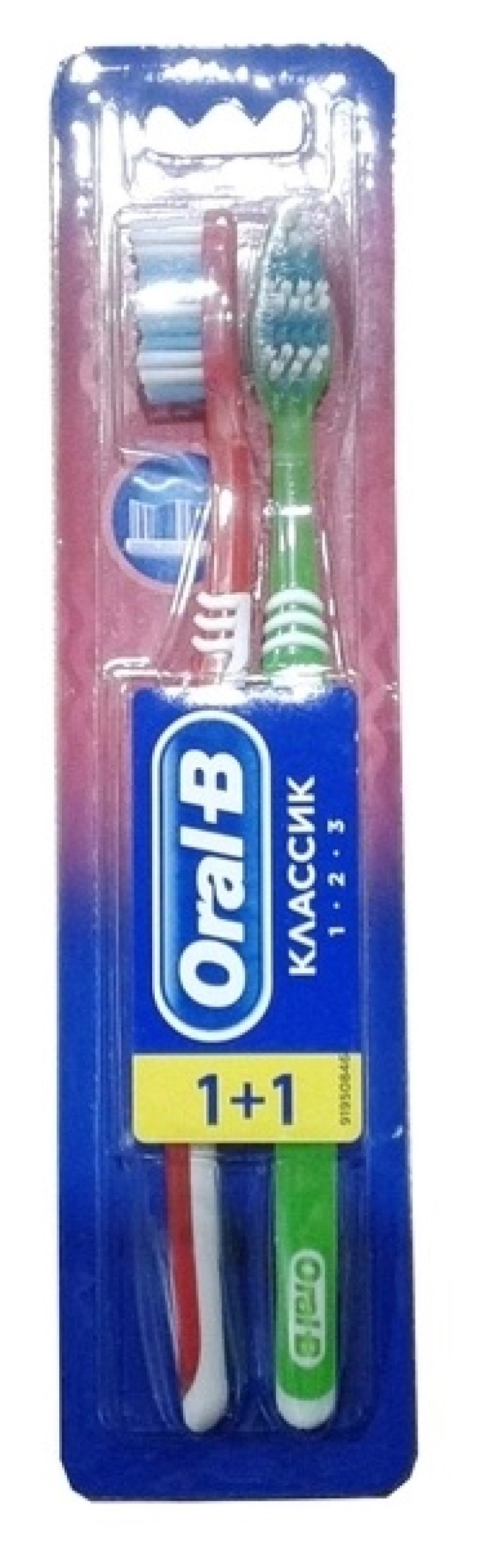 Зубна щітка Oral-B 3-Effect Classic, середня, зелений з червоним, 2 шт. - фото 1