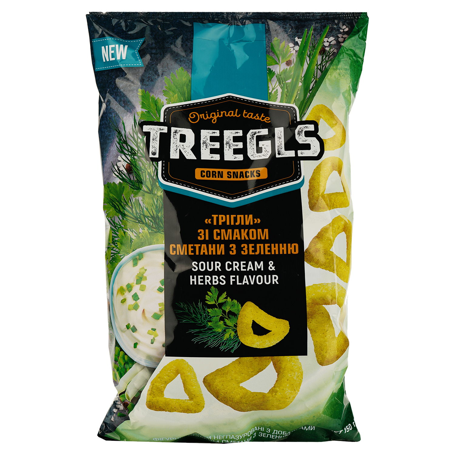 Снеки Treegls кукурузные вкус сметаны и зелени 150 г (829624) - фото 1