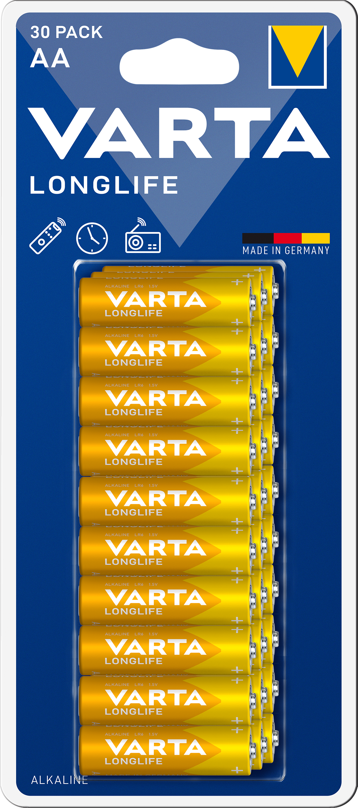 Батарейка Varta Long Life AA Bli Alkaline, 1,5 V, 30 шт. (4106101630) - фото 1
