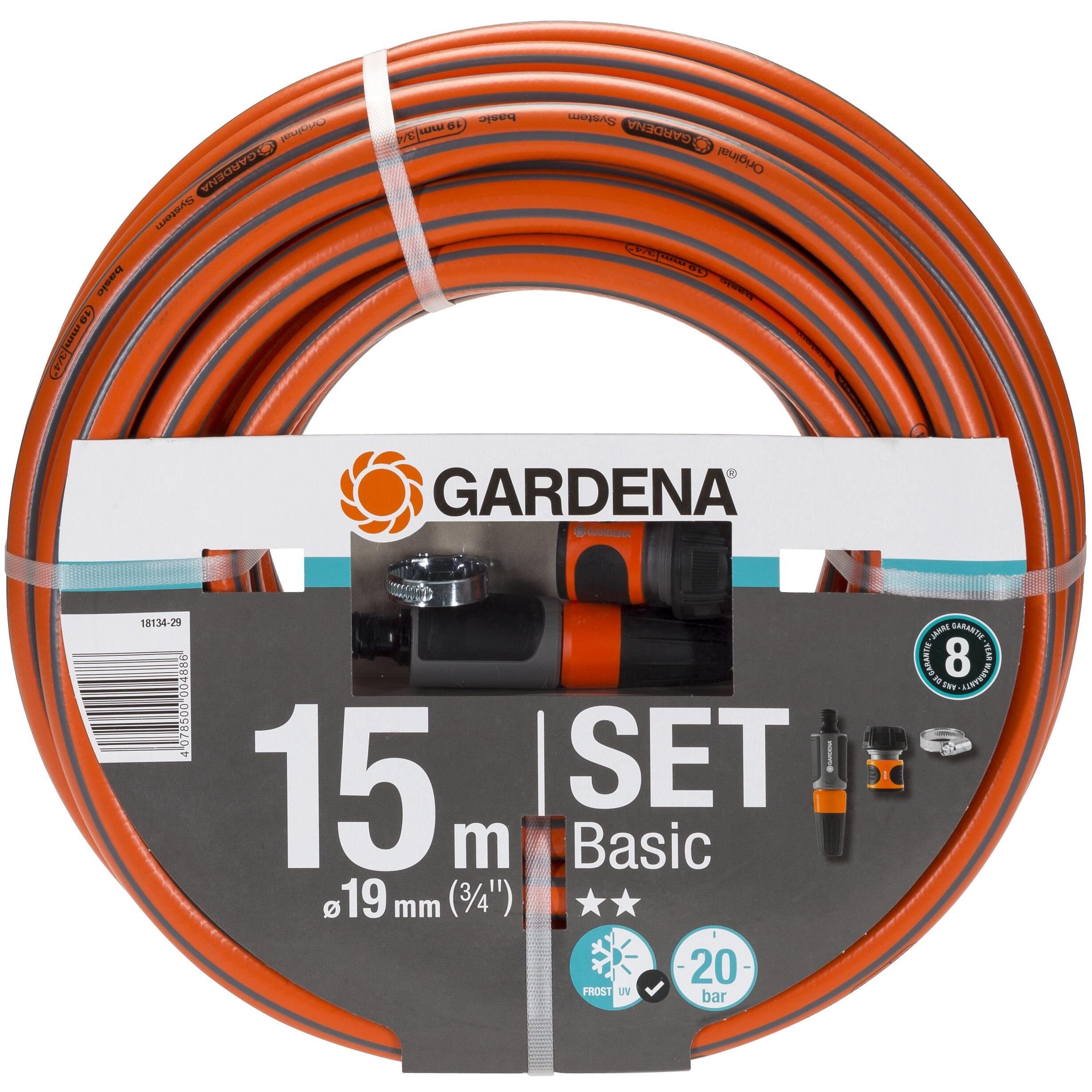 Шланг садовый Gardena Basic 19 мм 3/4" с комплектом для полива 15 м (18134-29.000.00) - фото 1