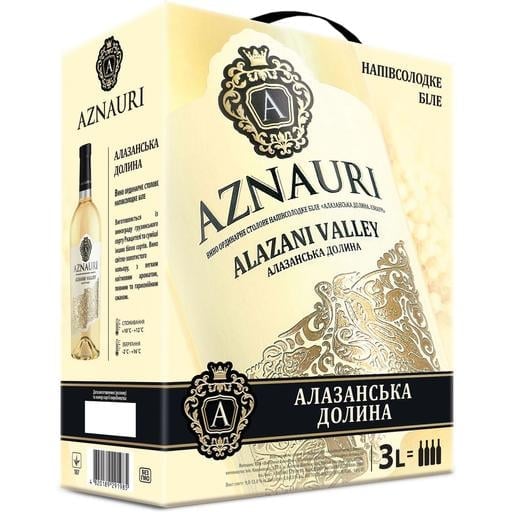 Вино Aznauri Alazani Valley, біле, напівсолодке, 3 л - фото 1