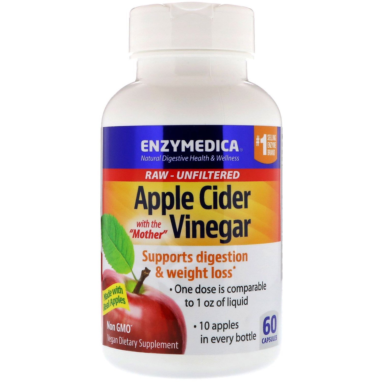 Яблучний оцет Enzymedica Apple cider vinegar 60 вегетаріанських капсул - фото 1