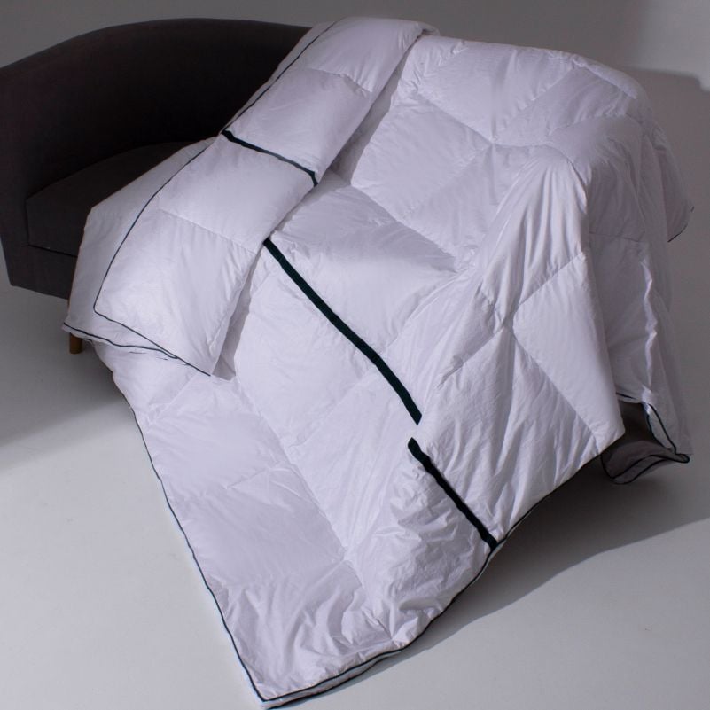 Одеяло пуховое MirSon Imperial Style, демисезонное, 240х220 см, белое с зеленым кантом - фото 1