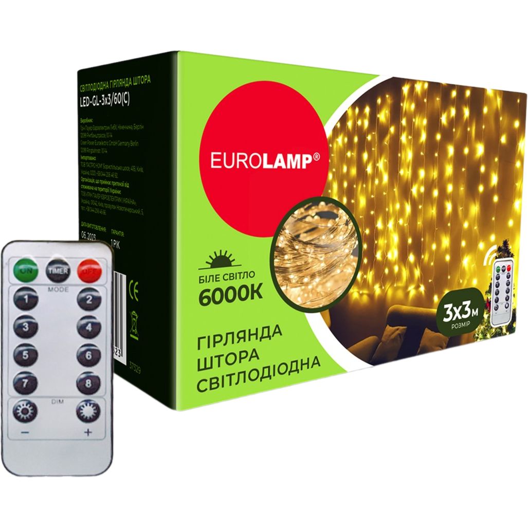 Світлодіодна гірлянда-штора Eurolamp Led 3х3 м USB 6000К (LED-GL-3x3/60(C)) - фото 1