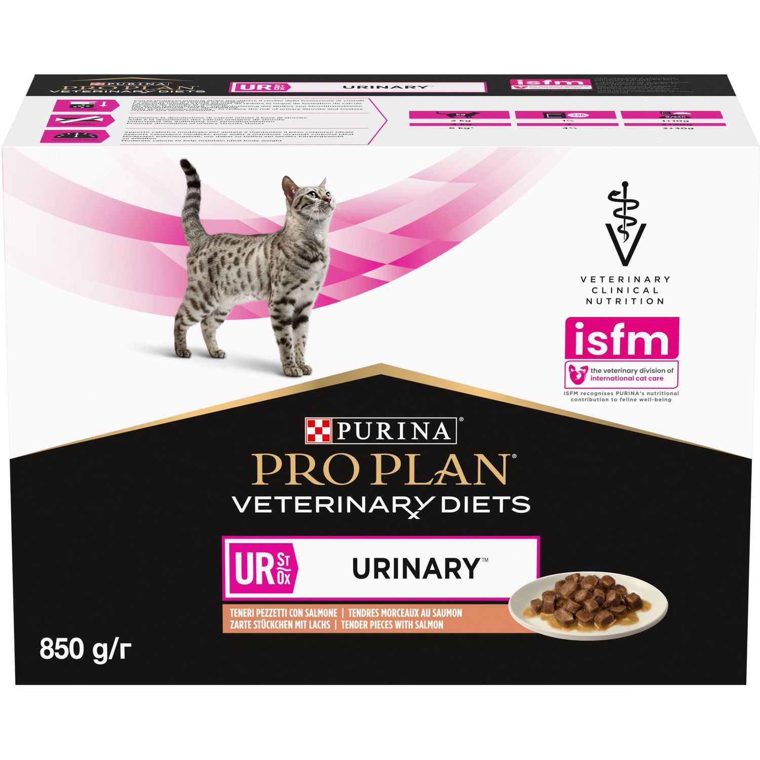 Вологий дієтичний корм для дорослих котів Purina Pro Plan Veterinary Diets UR ST/OX Urinary для розчинення та зниження утворення струвітних каменів з лососем 850 г (10 шт. по 85 г) (12308816) - фото 2