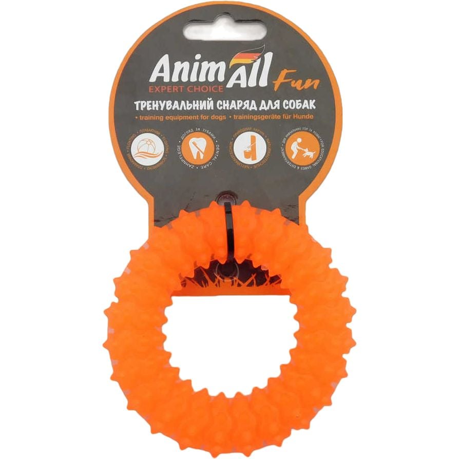 Іграшка для собак AnimAll Fun AGrizZzly Кільце з шипами помаранчева 9 см - фото 1