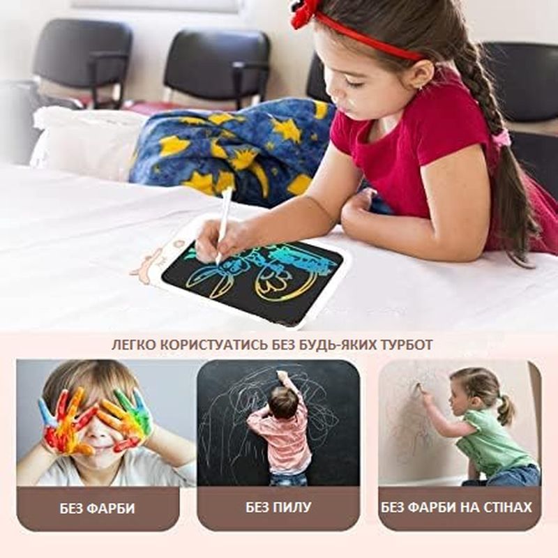 Детский LCD планшет для рисования Beiens Единорог 10” Multicolor белый (К1009white) - фото 4