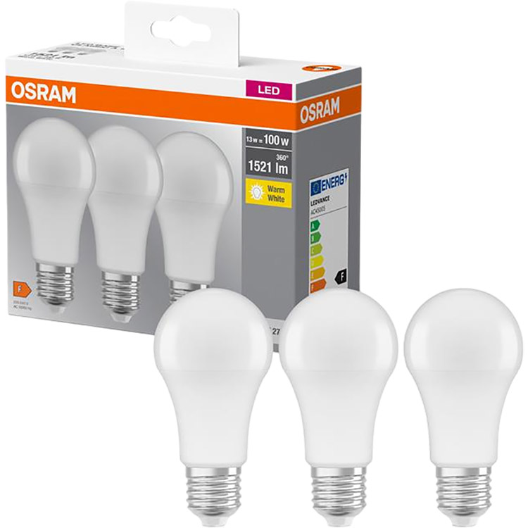 Набор ламп Osram LED E27 13W 2700К 1520LM A60 3 шт. (4058075819412) - фото 1