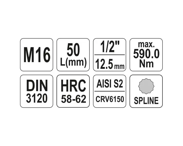 Головка торцевая Yato квадрат 1/2" Spline M16 L=55 мм (YT-04346) - фото 4