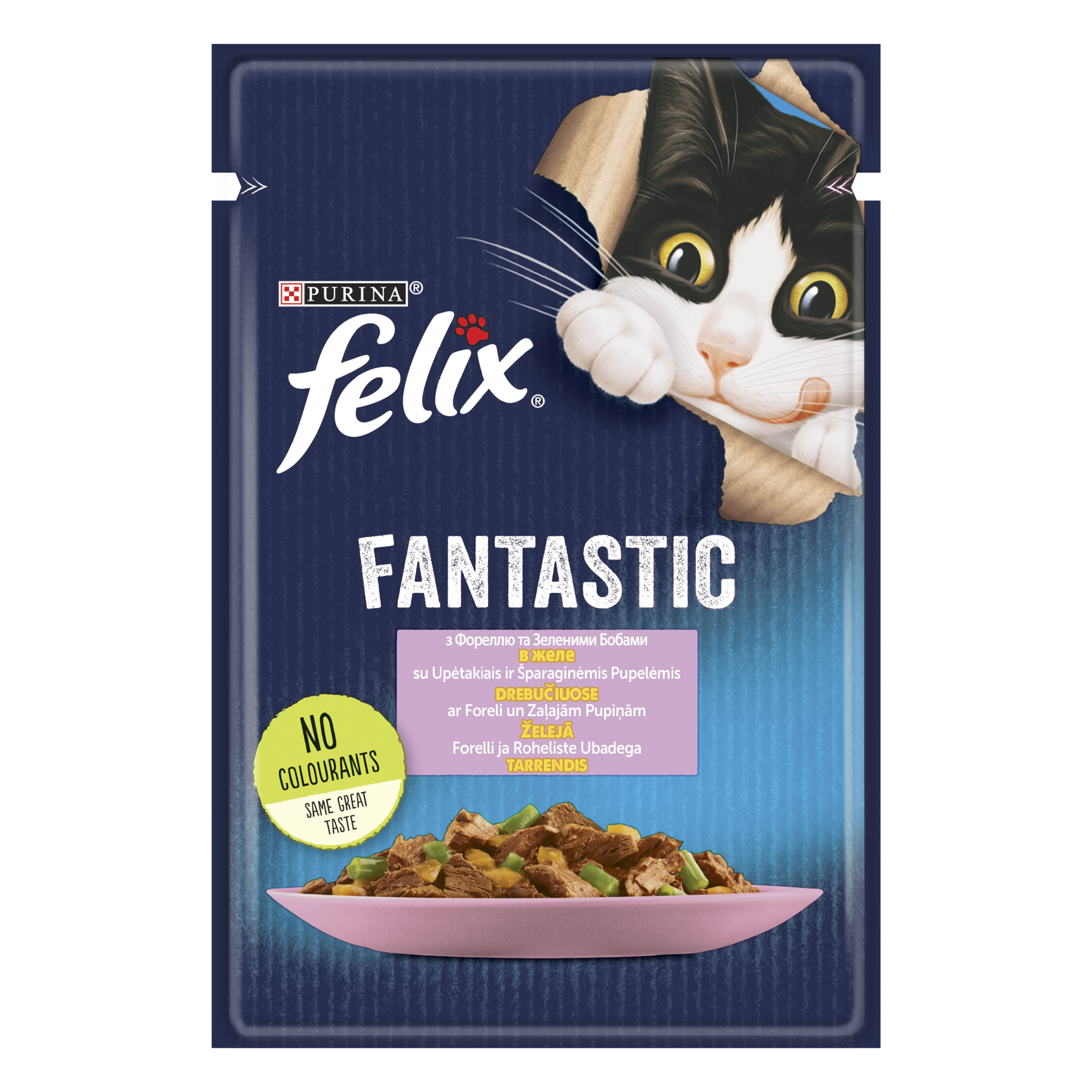 Вологий корм для котів Felix Fantastic, з фореллю та зеленими бобами, 85 г - фото 1