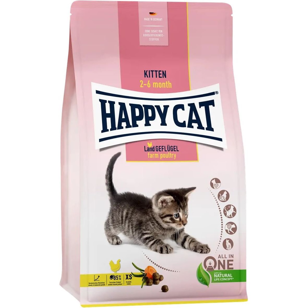 Сухой корм для котят Happy Cat Kitten Land Geflügel, со вкусом птицы, 1,3 кг - фото 1