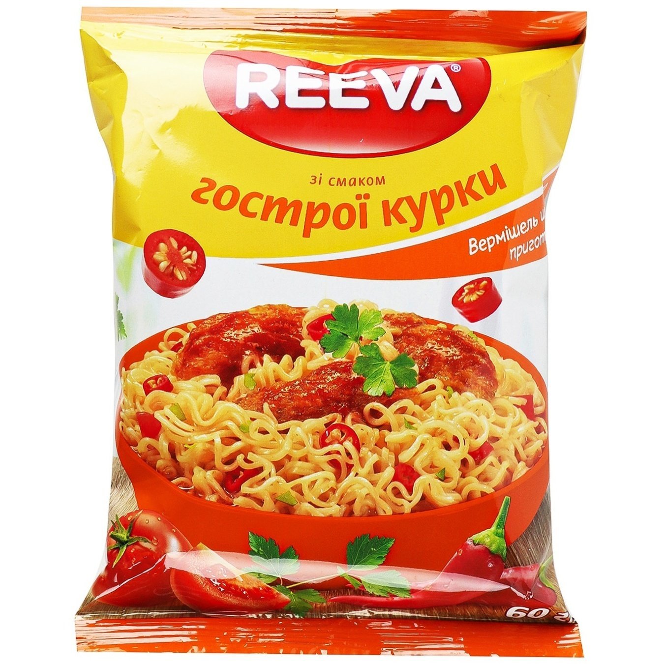 Вермишель Reeva быстрого приготовления со вкусом острой курицы 360 г (6 шт. x 60 г) - фото 2