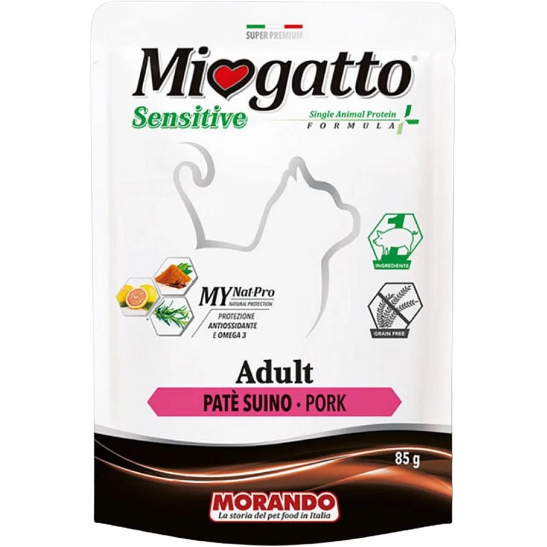 Монопротеїновий беззерновий вологий корм для котів Morando MioGatto Sensitive Monoprotein, прошуто, 85 г - фото 1