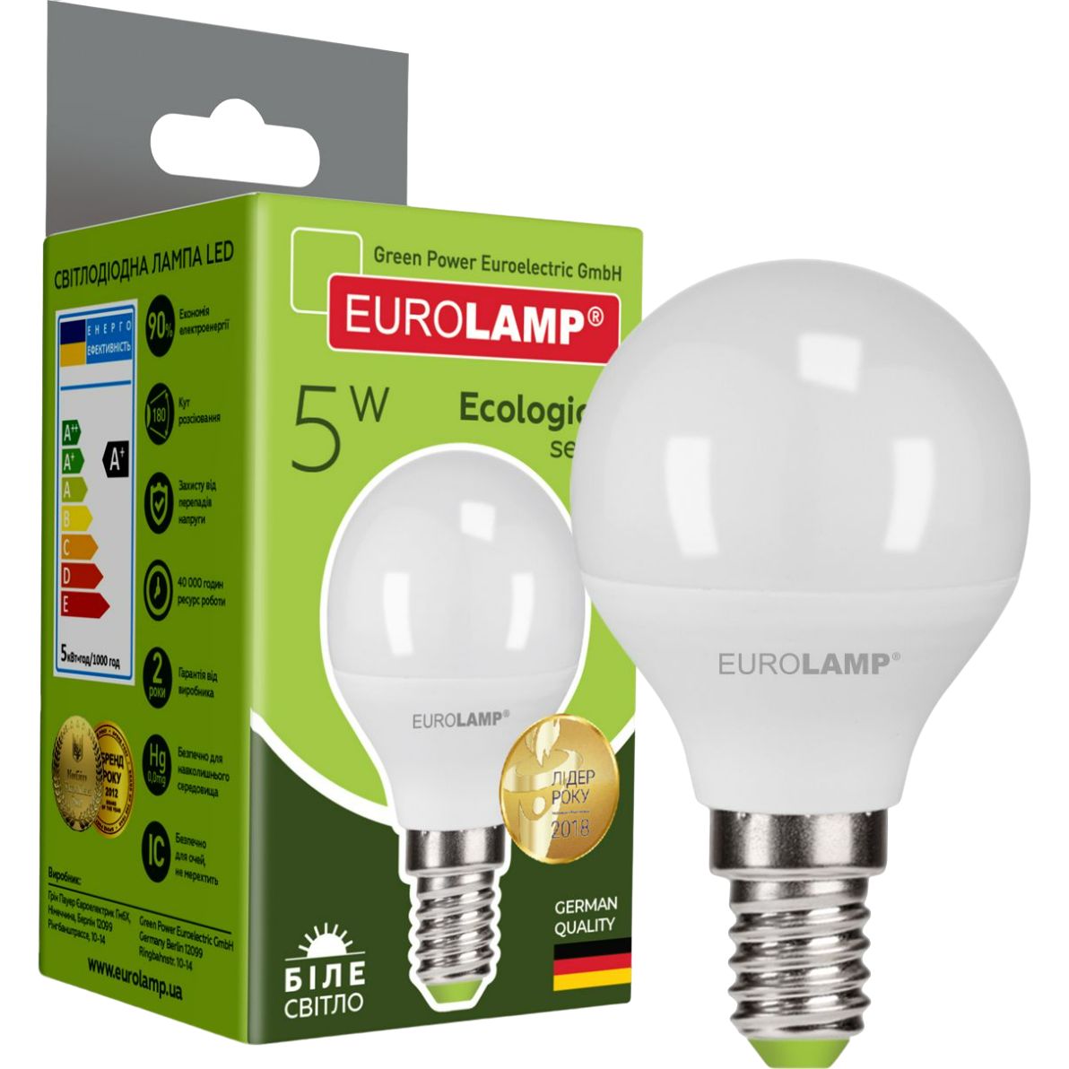 Світлодіодна лампа Eurolamp LED Ecological Series, G45, 5W, E14 4000K (LED-G45-05144(P)) - фото 1