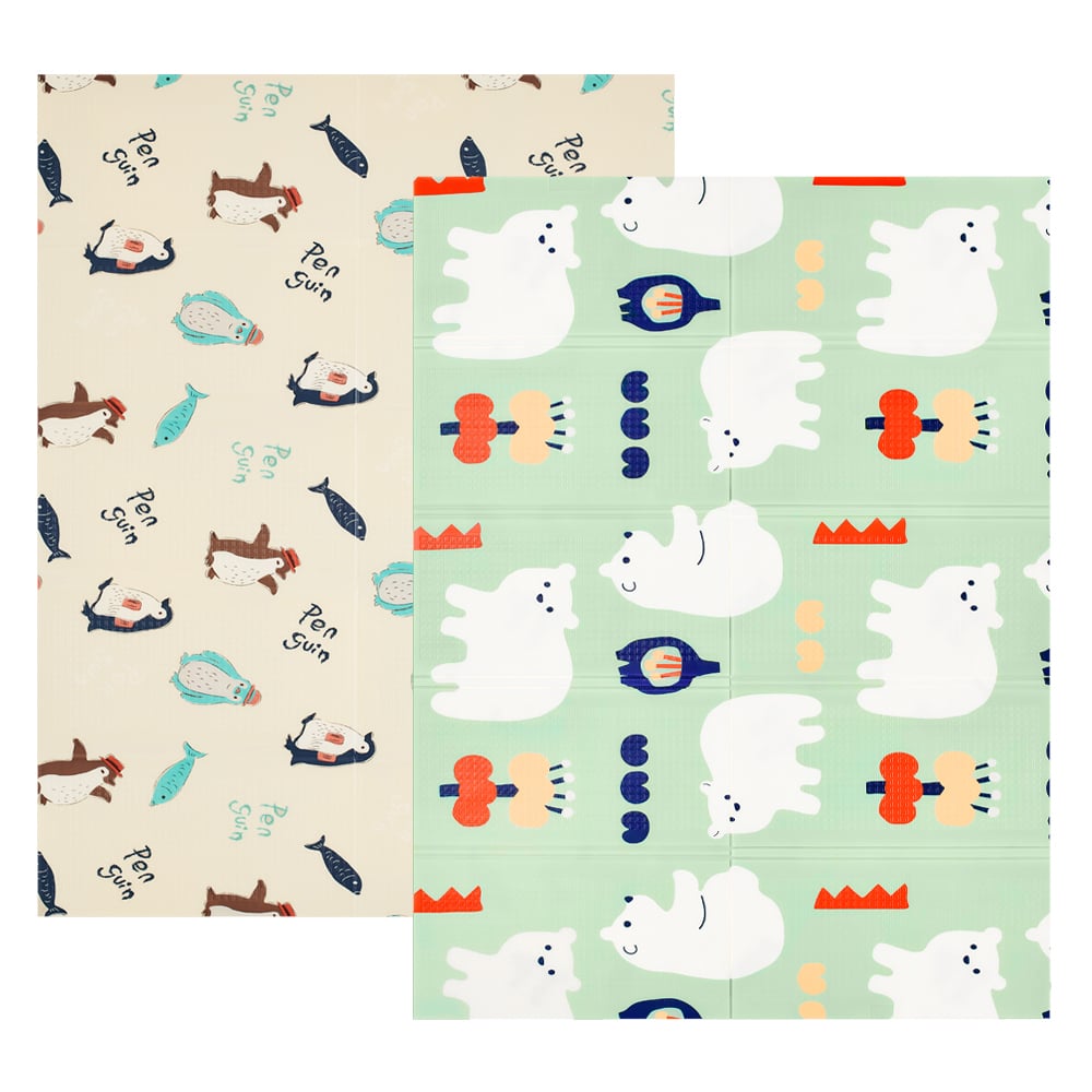 Дитячий двосторонній складний килимок Poppet Білі ведмежата та Грайливі пінгвіни, 150х200х0,8 см (PP015-150H) - фото 1