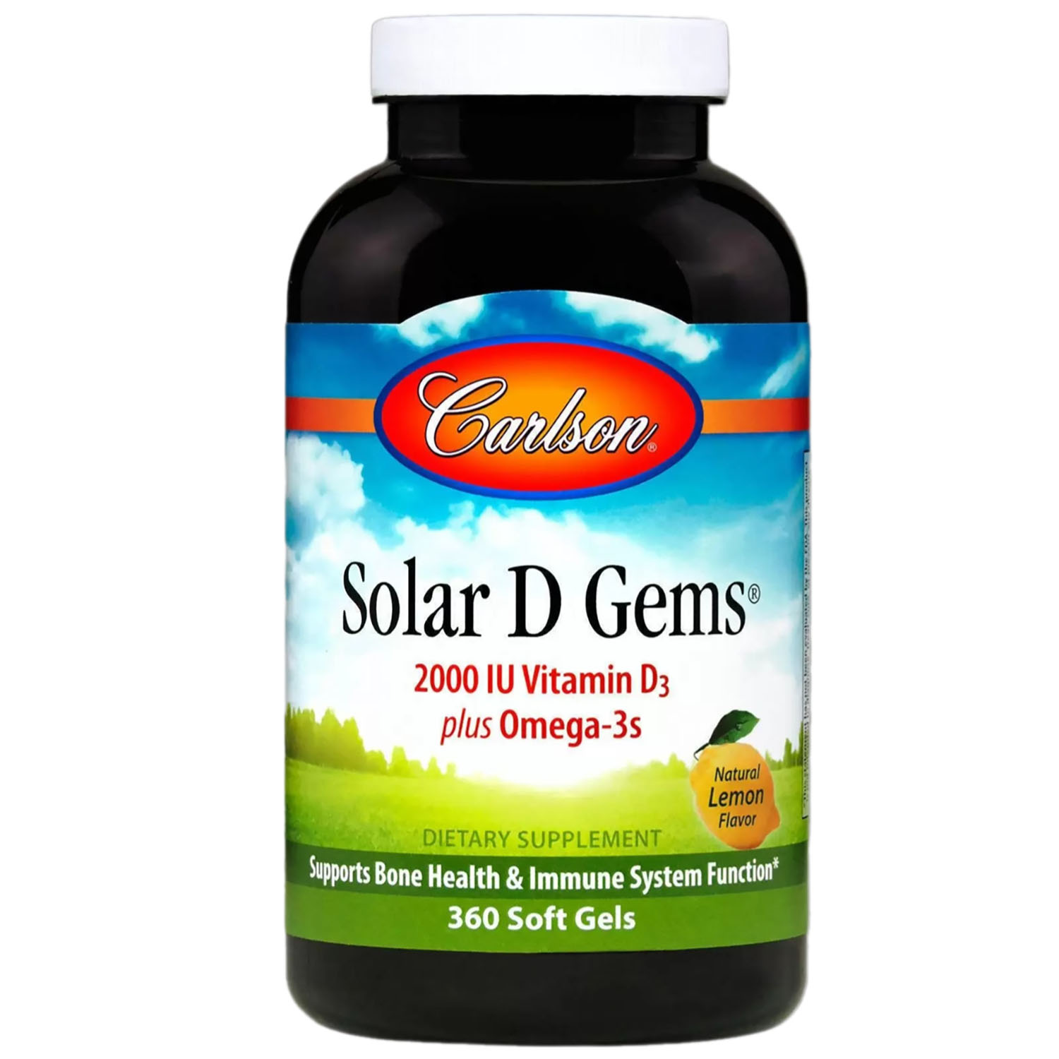 Рыбий жир с витамином D3 Carlson Solar D Gems 2000 МЕ вкус лимона 360 гелевых капсул - фото 1