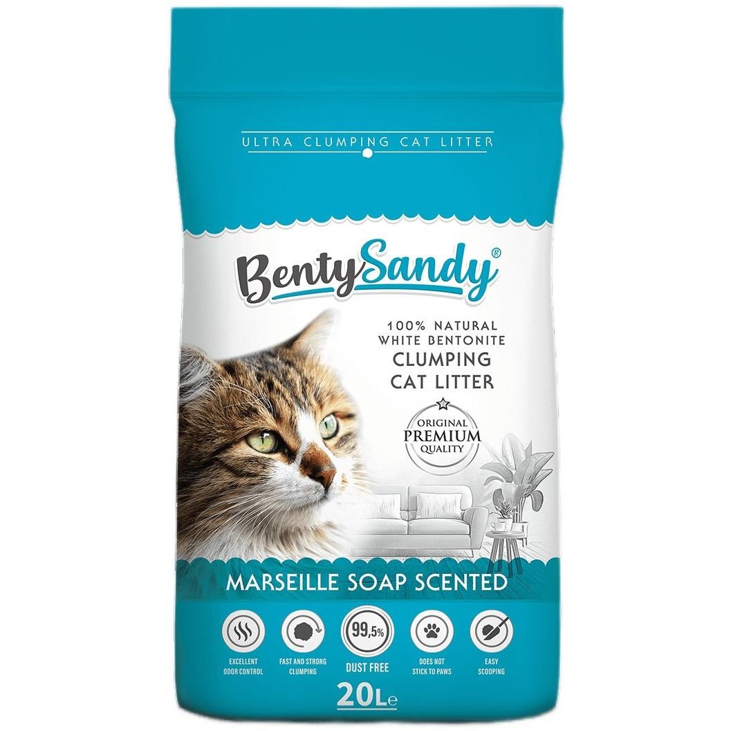 Наполнитель для кошачьего туалета Benty Sandy Marseille Soap Scented бентонитовый марсельское мыло цветные гранулы 20 л - фото 1