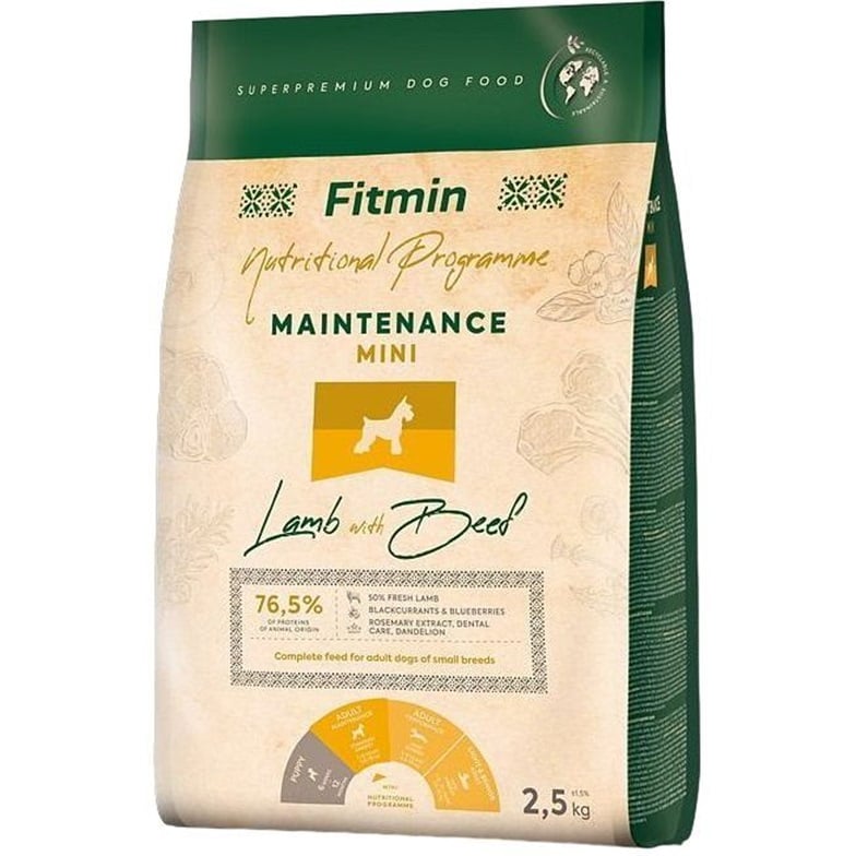 Сухой корм для собак Fitmin dog Mini Maintenance Lamb & Beef 2.5 кг - фото 1