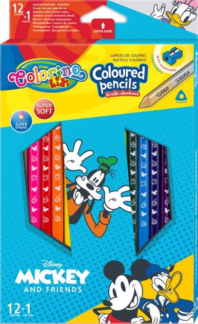 Олівці кольорові Colorino Mickey, тригранні, з точилкою, 12 шт., 13 кольорів (89847PTR) - фото 1