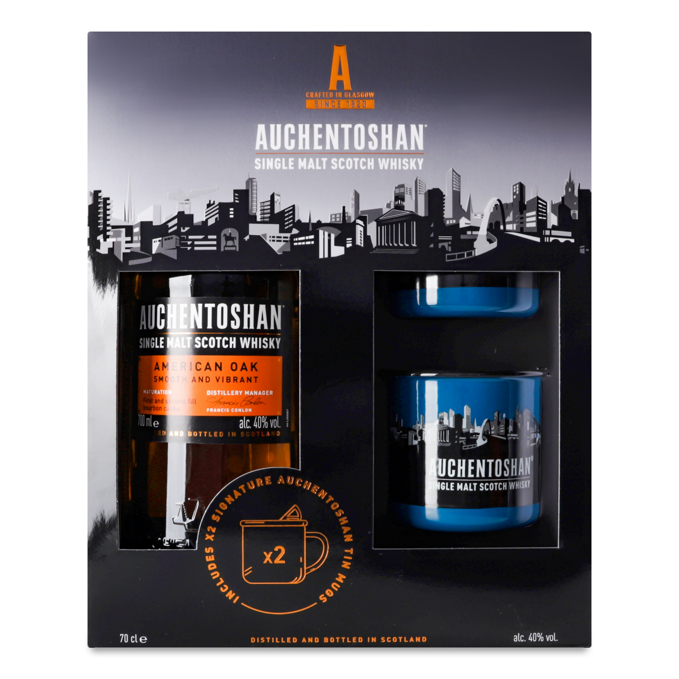 Набор: Виски Auchentoshan American Oak, 40%, 0,7 л + 2 стакана, в ассортименте (884605) - фото 1