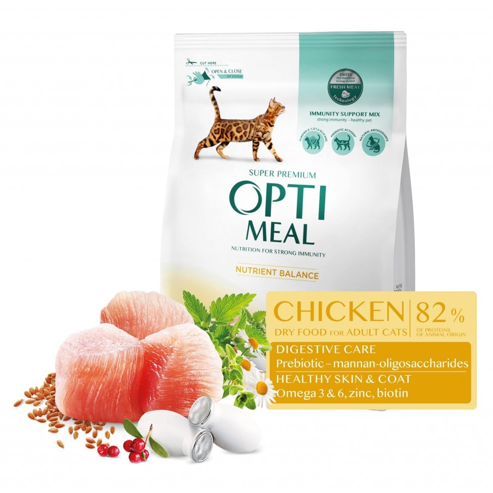 Сухой корм для взрослых кошек Optimeal, курица, 0,3 кг (200+100) (B1863301) - фото 1