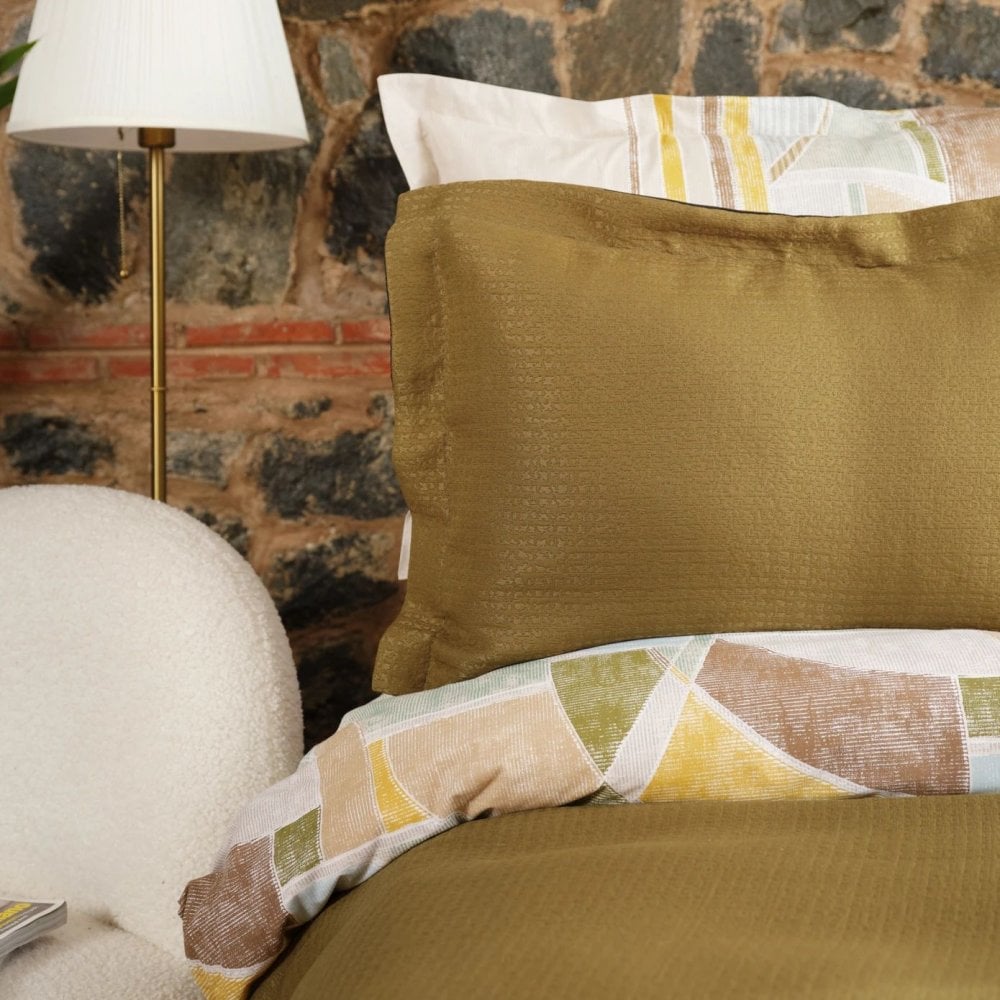 Набор постельное белье с покрывалом Karaca Home Lena Haki, евро, золотой, 7 предметов (svt-2000022316101) - фото 2